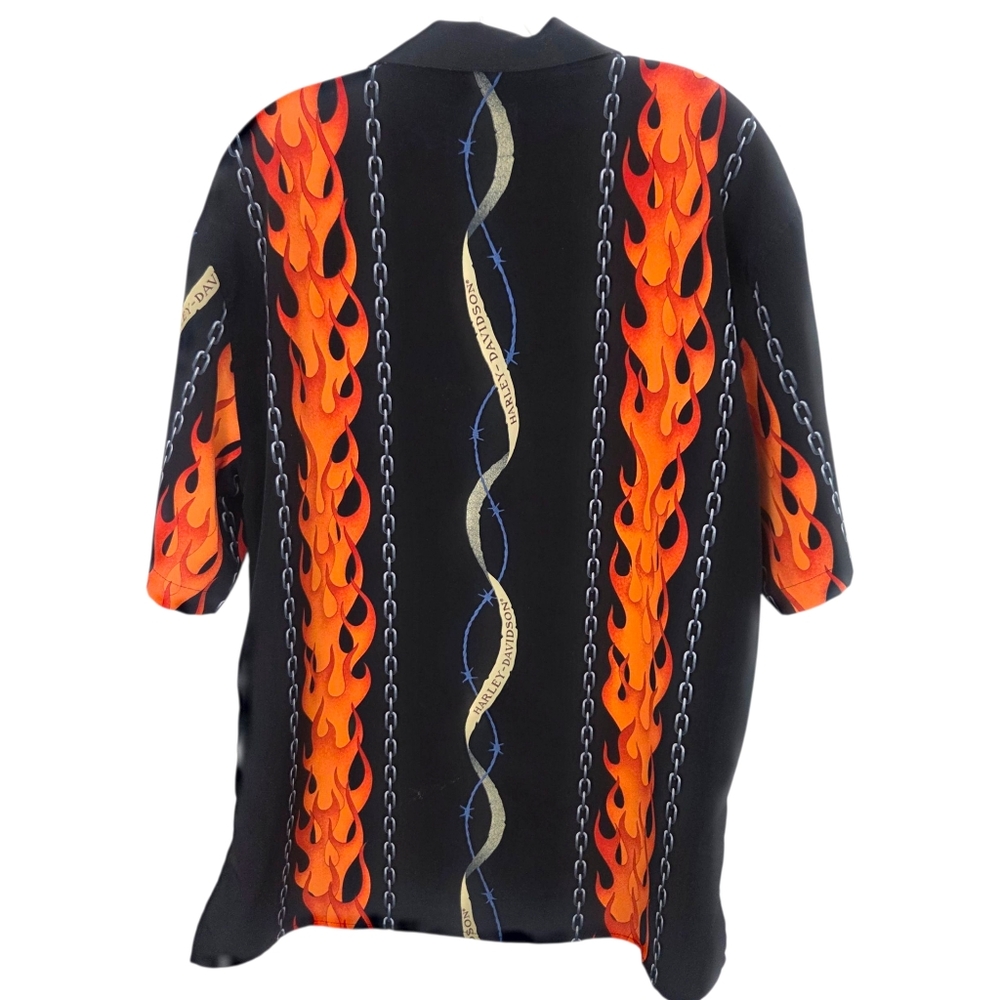 Harley Davidson Y2K Chain Flames Button Down Shirt Mens Large Tori Richard Black - Picture 5 of 9